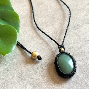 Handmade Macrame Aventurine Necklace: Adjustable Boho Pendant