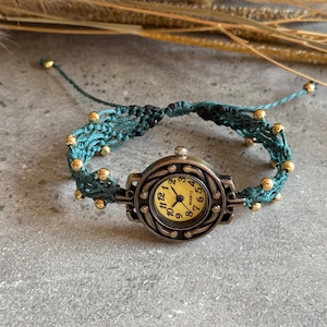 Handmade Macrame Wrist Watch: Boho Beaded Jewelry
