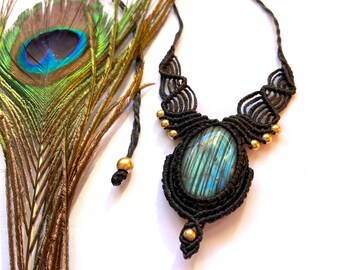 Macrame necklace, labradorite necklace, boho necklace