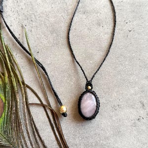 Macrame necklace, rose quartz necklace, boho necklace