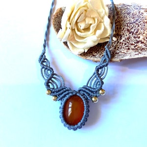 Macrame necklace, carnelian necklace, boho necklace