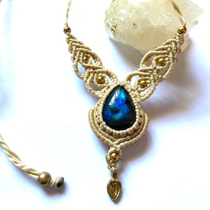 Macrame necklace, labradorite necklace, boho jewelry