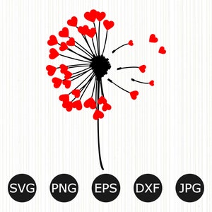 Heart Dandelion SVG / Dandelion Tshirt Design / Cuore / Amore / Regalo per lei / Camicia di fiori PNG / Decal / DIY / Cricut Design / Cut Files