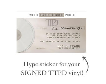 Signierter TTPD-Vinyl-Hype-Aufkleber – Swift Tortured Poets – Ersatz-Vinyl-Hype-Aufkleber, Replika von Dupe-Hype-Aufklebern, The Manuscript