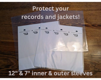 Vinyl Record Sleeves - 12" or 7" Rice Paper Inner Sleeve, Plastic Outer Sleeve, Vinyl Record Protection, Record Storage
