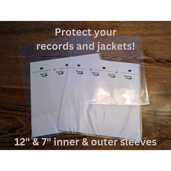 Vinyl Record Sleeves - 12" or 7" Rice Paper Inner Sleeve, Plastic Outer Sleeve, Vinyl Record Protection, Record Storage