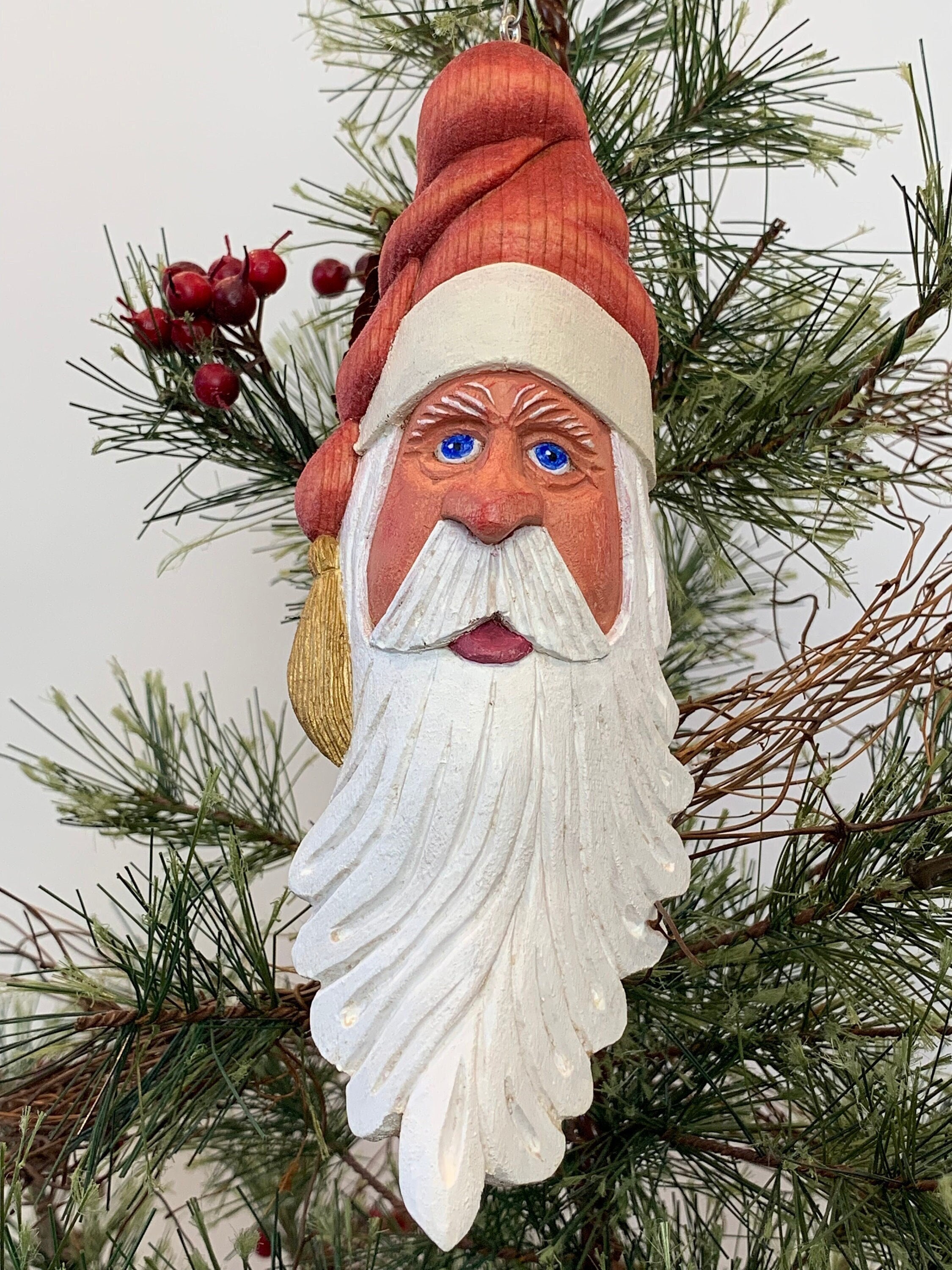 Hand Carved Santa Ornament No. 2303 - Etsy Hand Carved Santa Ornament No. 2303 - Etsy