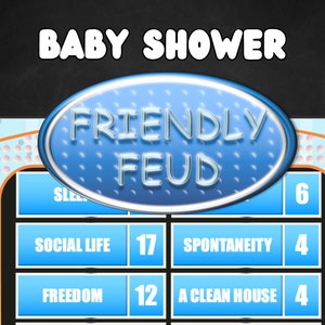 Baby Shower Friendly Feud / Giochi Virtuali per Baby Shower / Giochi per Baby Shower per Bambini / Gioco di Quiz Powerpoint / Compatibile con Mac e PC / Gioco Zoom
