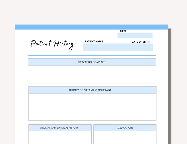 Printable Nursing Patient History Nursing Patient History - Etsy