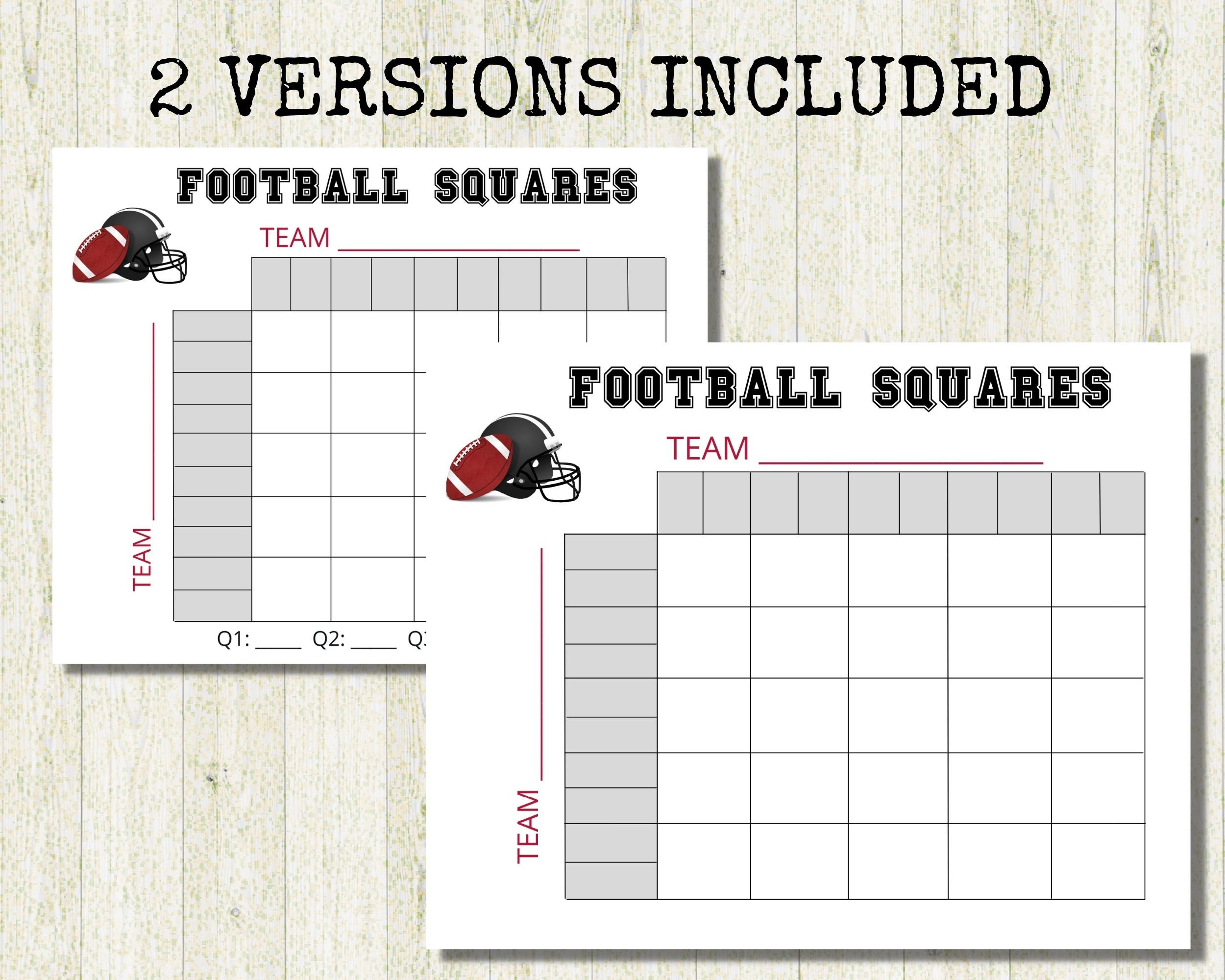 Football Squares Game 25 Squares Football Squares Bowl Squares