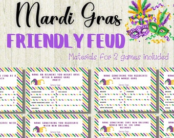 Mardi Gras Friendly Feud Game,  Family Feud Quiz, Mardi Gras Game Night, Fat Tuesday Quiz Trivia, Printable Mardi Gras Game