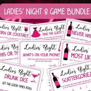 Ladies&#39; Night Game Bundle,  Fun Party Games, Girl Night Out, Singles Night, Valentines Day, Ladies Night, Girls Night in, 8 Game Bundle