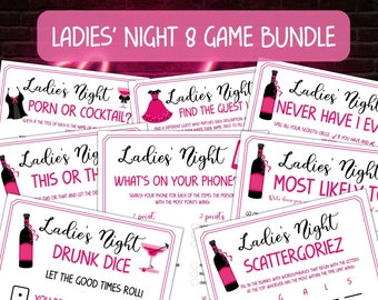Pacote de jogos noturnos para mulheres, jogos divertidos de festa, noite de garotas, noite de solteiros, dia dos namorados, noite de mulheres, noite de meninas, pacote de 8 jogos