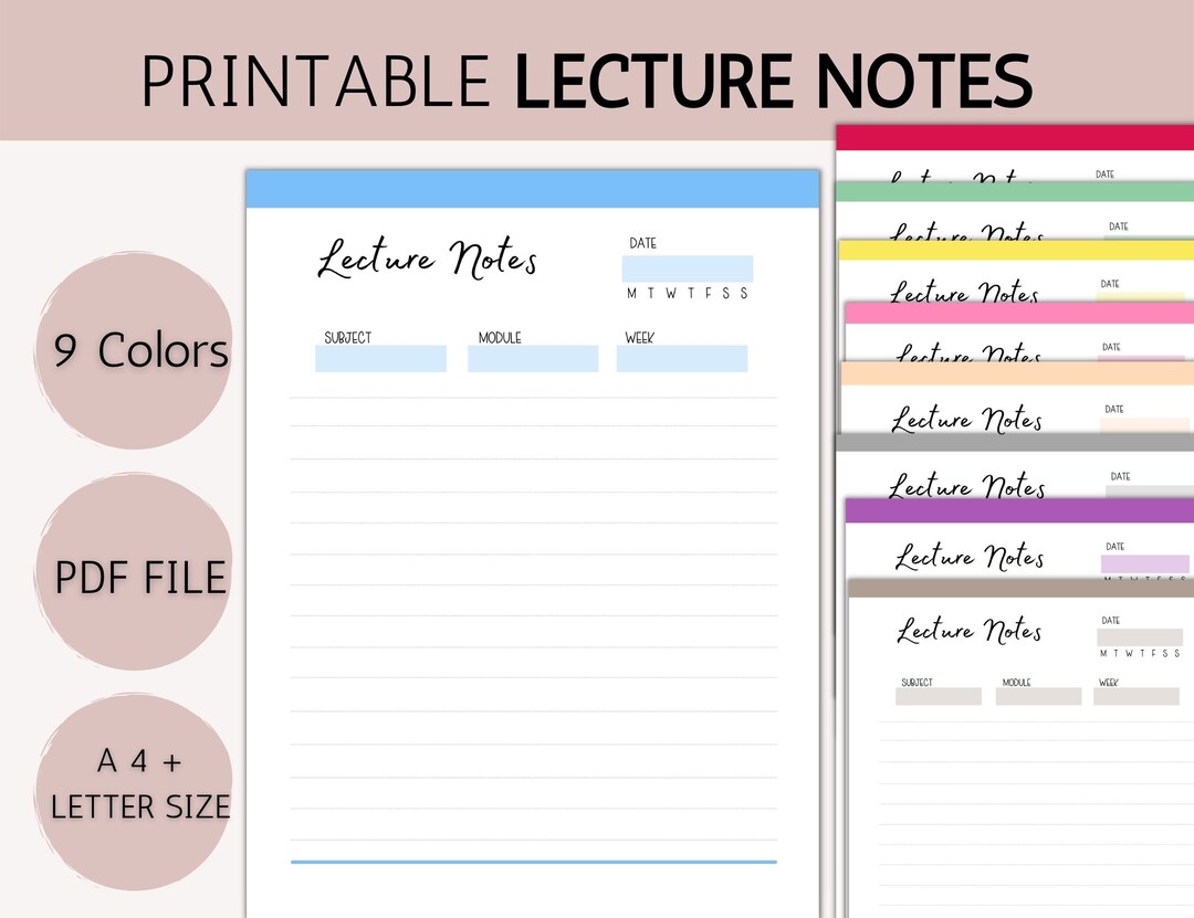 Printable Lecture Notes, Print at Home College Student Lined Note ...