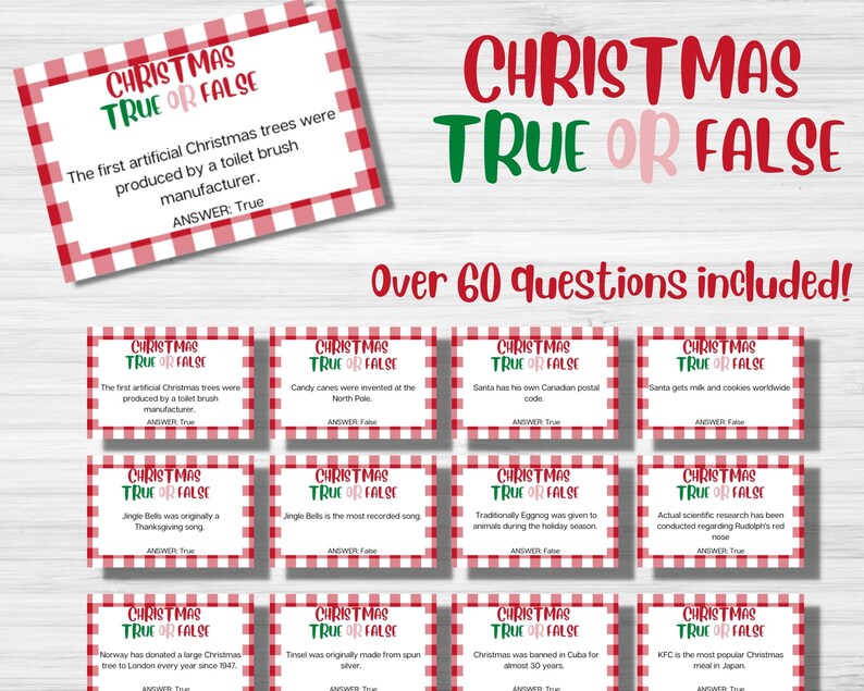 Christmas Facts True or False Quiz Christmas Day Family Quiz Etsy