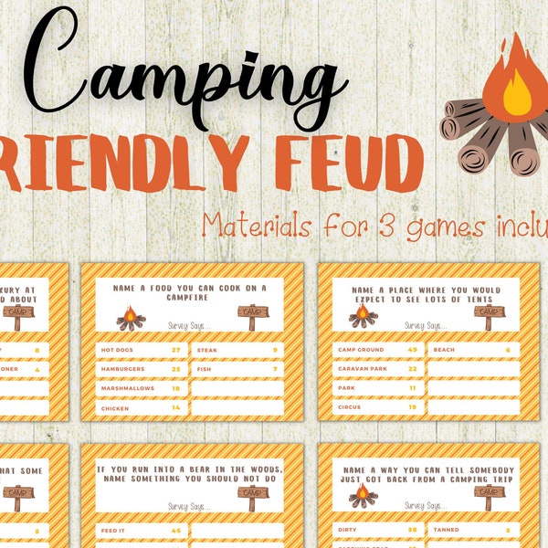 Camping Friendly Feud Game,  Feud Trivia Quiz, Summer Party Game, Fun Camping Game, Summer Vacation Game, Game for Kids and Adults,