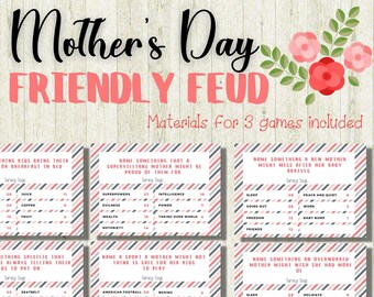 Mother's Day Friendly Feud Game,  Feud Trivia Quiz, Mother's Day Printable Games, Mother's Day Feud Questions, Mother's Day Trivia Game