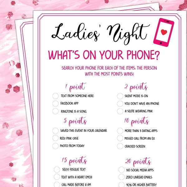 Ladies Night What's on Your Phone, Fun Party Games, Girl Night Out, Ladies Night, Girls Night in, Fun Adult Games,