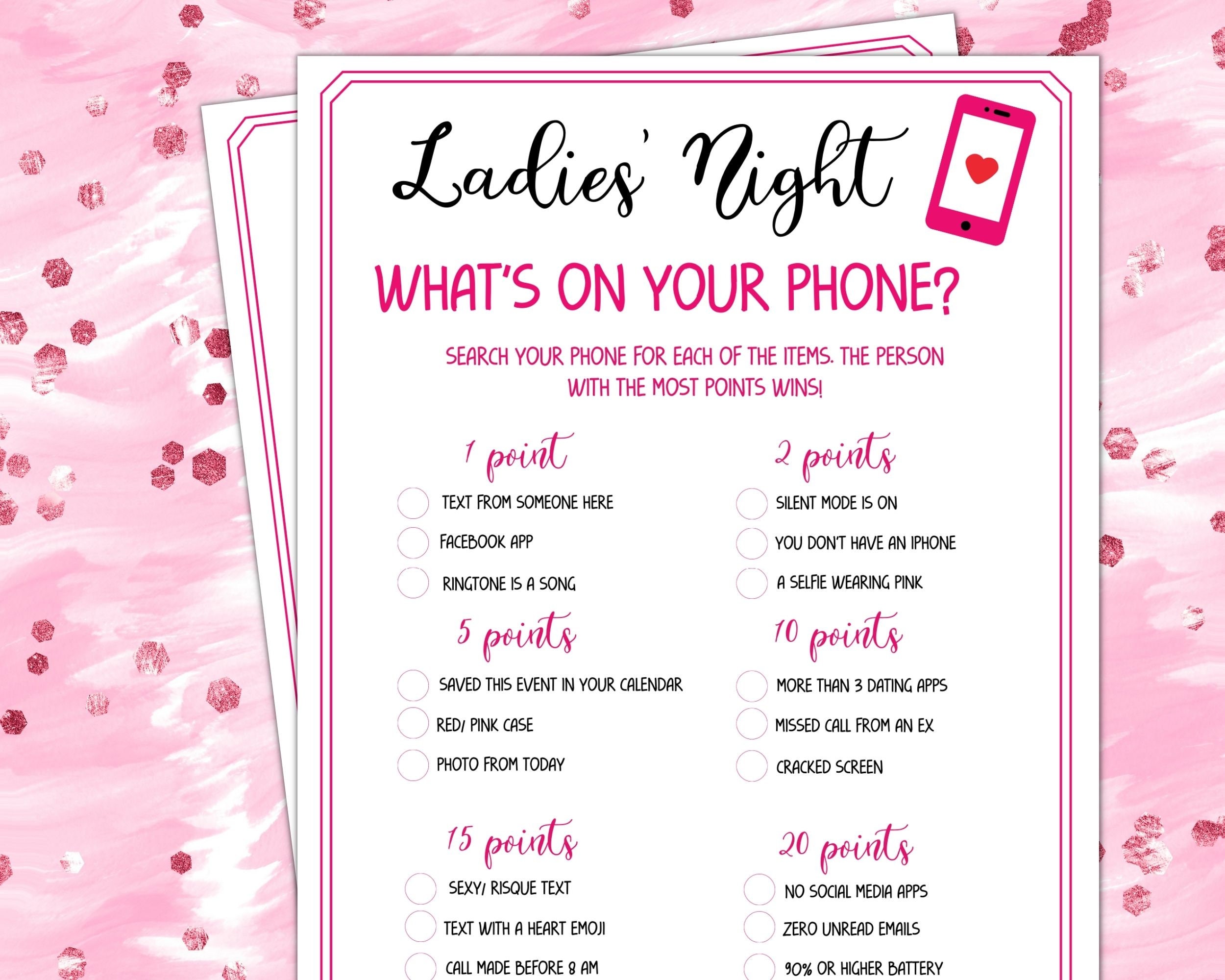 Ladies Night What's on Your Phone, Fun Party Games, Girl Night Out