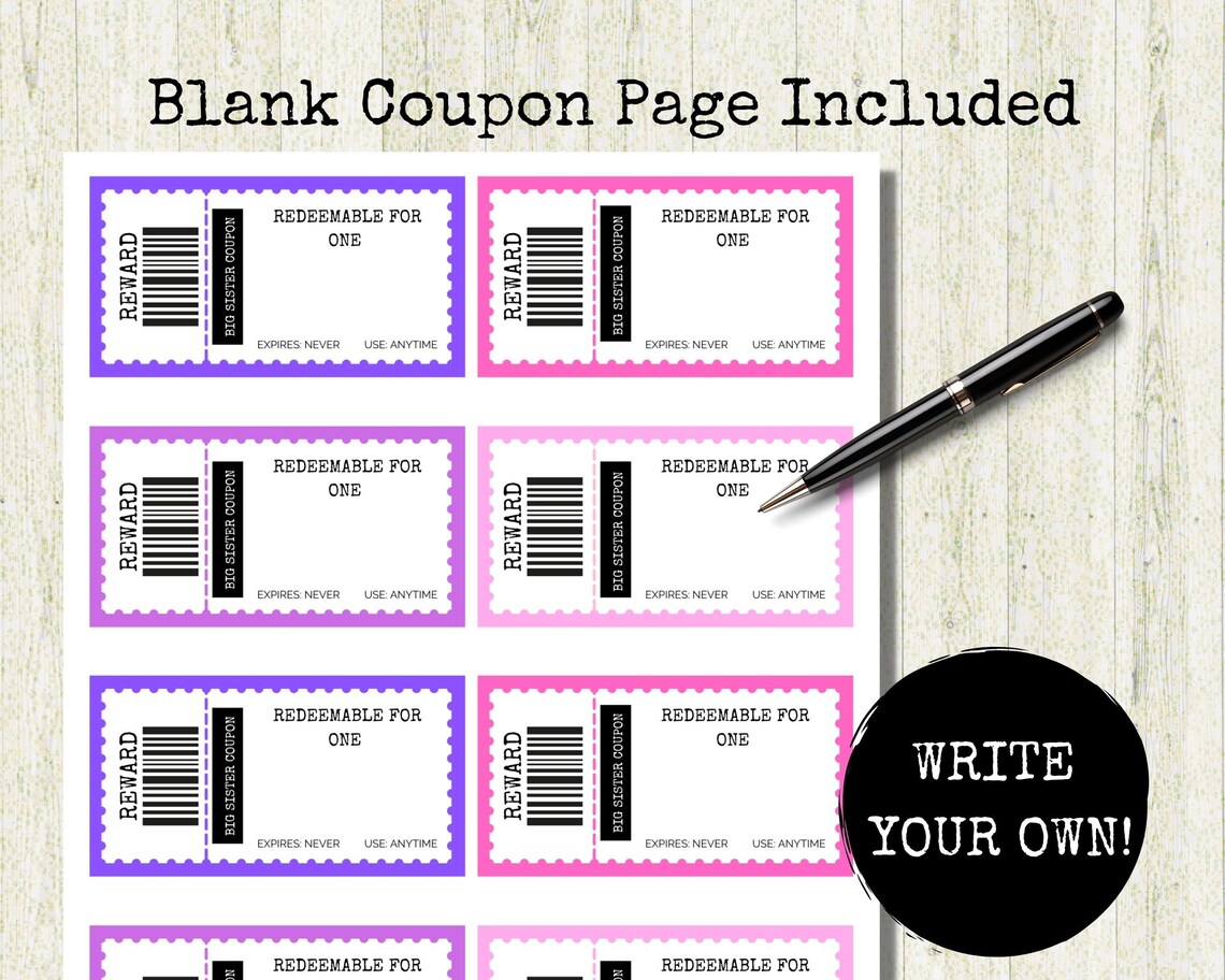 Big Sister Coupon Book Big Sister Coupons Printable Kids Etsy