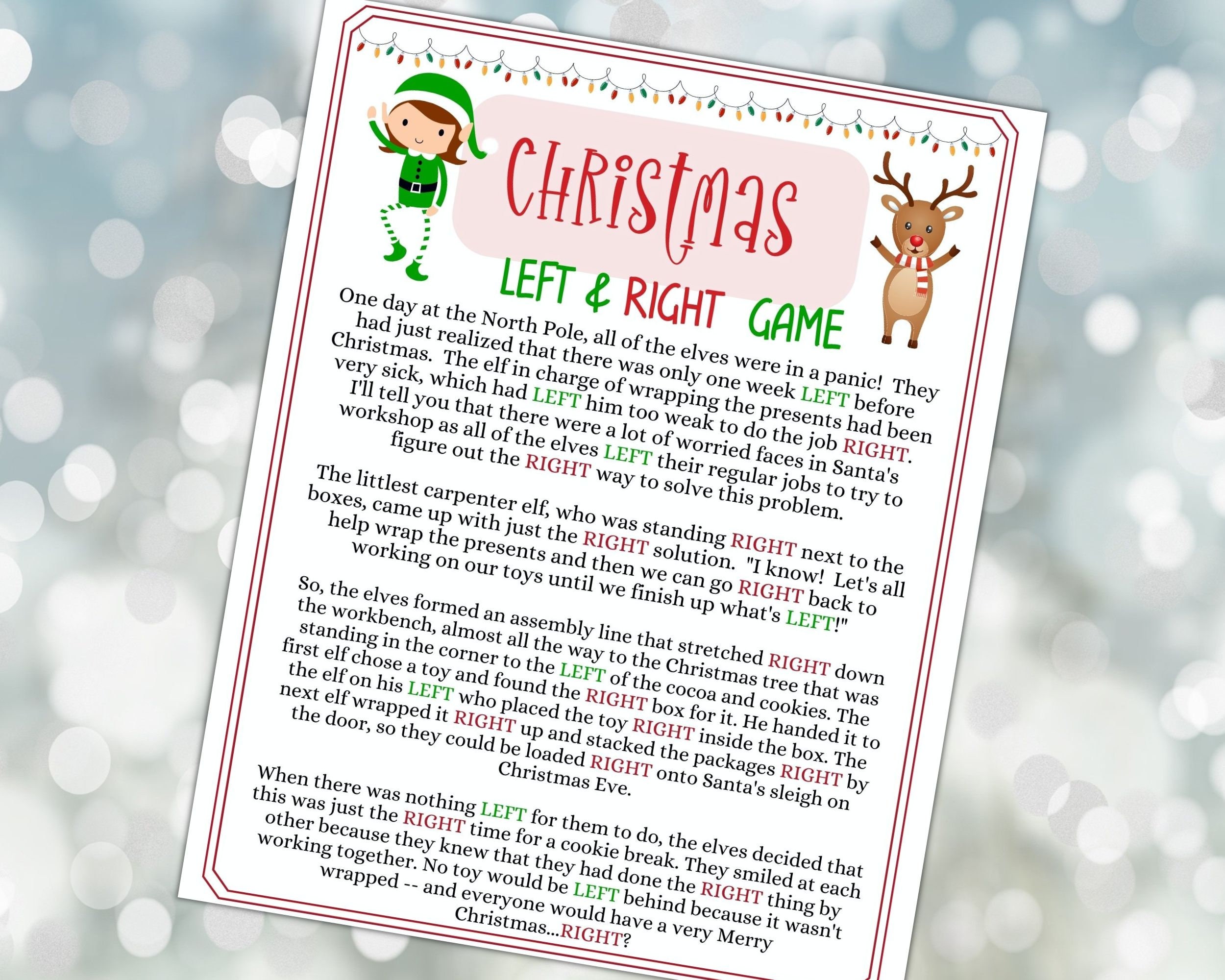 Left Right Christmas Game, Right Left Game, Christmas Pass Game