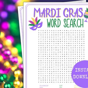 Mardi Gras Word Search Game, Mardi Gras Themed Party, Printable Mardi Gras Games, Fat Tuesday Party, Adult Games, Printable Mardi Gras