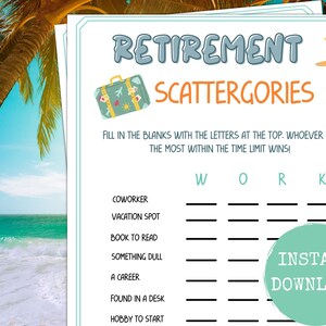 Retirement Categories  Game, Fun Retirement Party Games, Retirement Party Fun, Retirement Games, Trivia Game, Funny Retirement