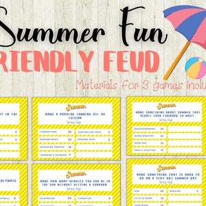 Summer Fun Friendly Feud Game,  Feud Trivia Quiz, Summer Party Game, Fun Beach Party Game, Summer Vacation Game, Game for Kids and Adults