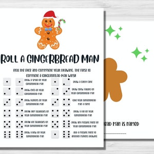 Christmas Roll A Gingerbread Man Dice Game, Christmas Dice Game, Family Xmas Activity, Kids Holiday Game, Holiday Dice Fun