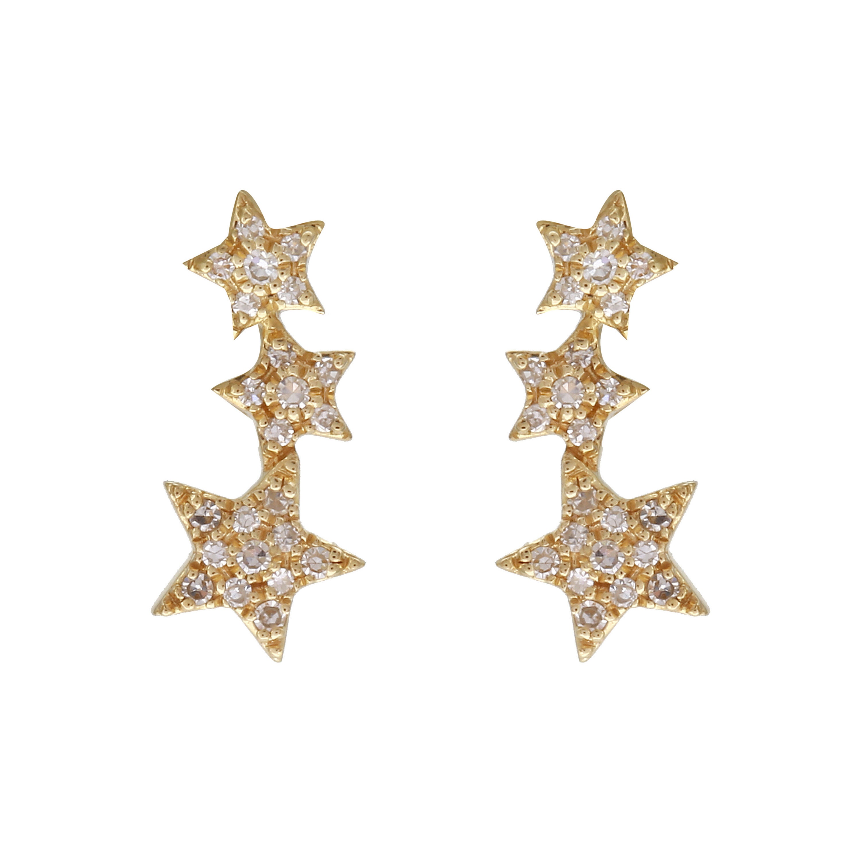14k Yellow Gold Diamond Star Curve Stud Earrings - Etsy