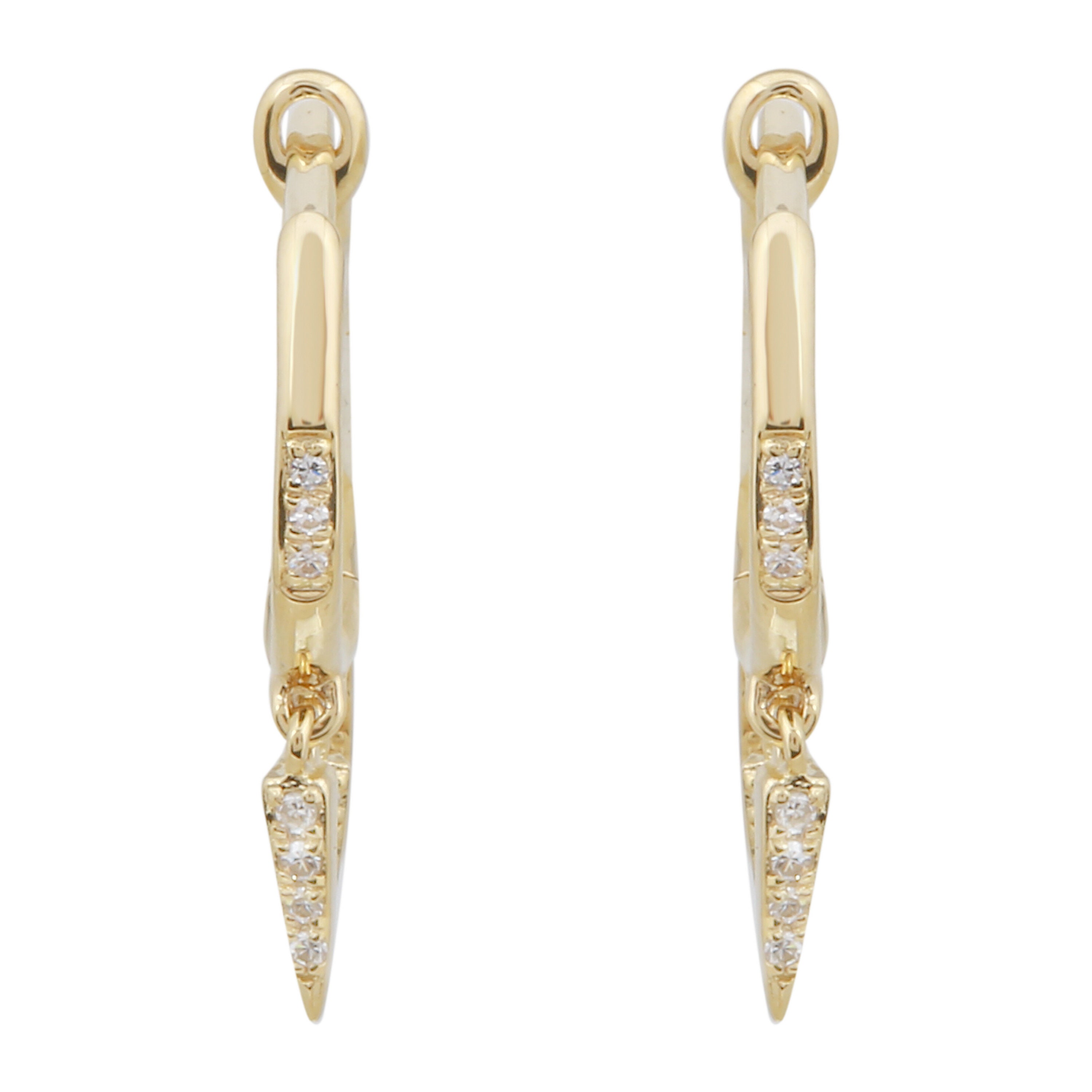 14k Yellow Gold Diamond Dangle Spikes Huggie Hoop Earrings | Etsy
