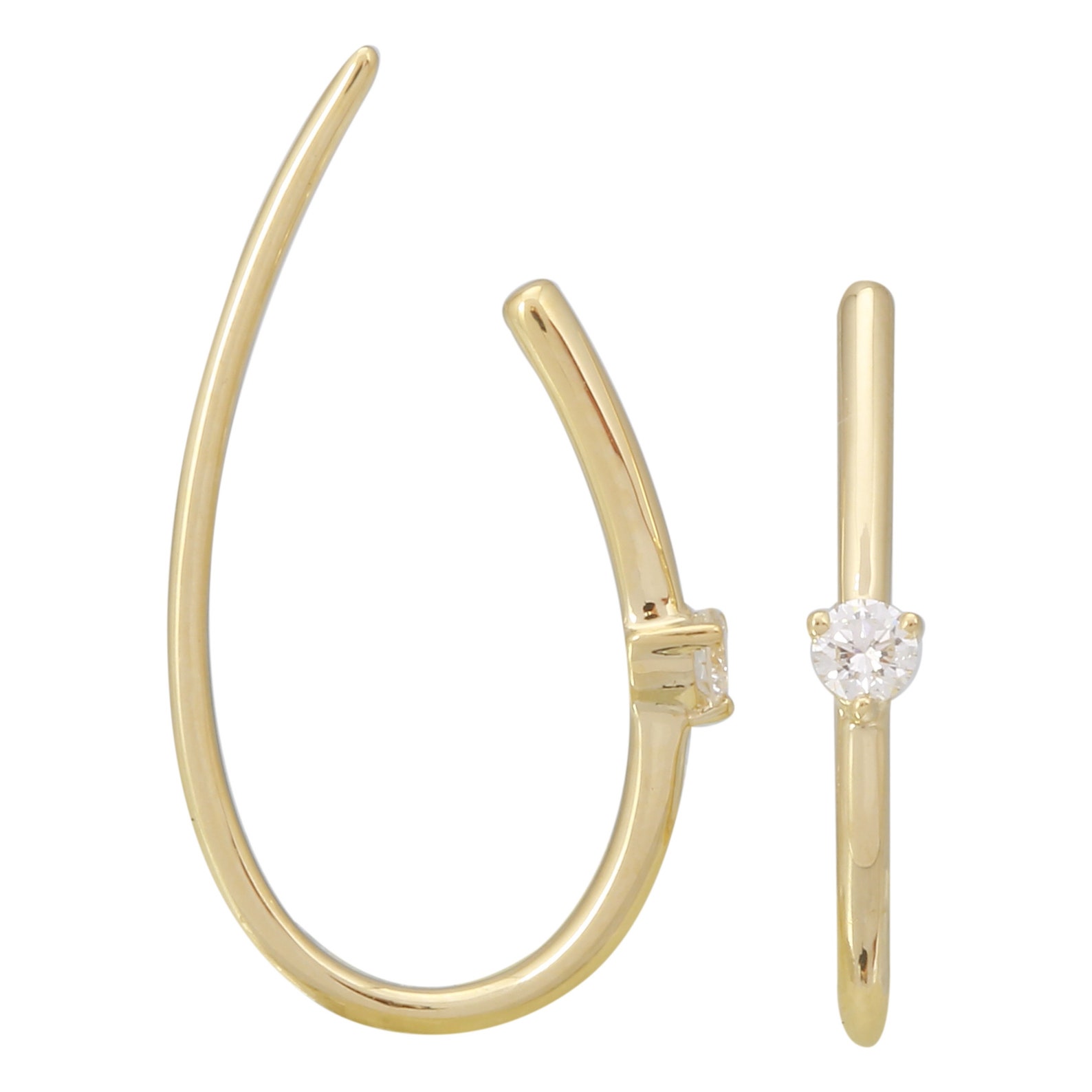 14k Yellow Gold Two Round Diamond Threader Hoop Earrings 0.08 Etsy