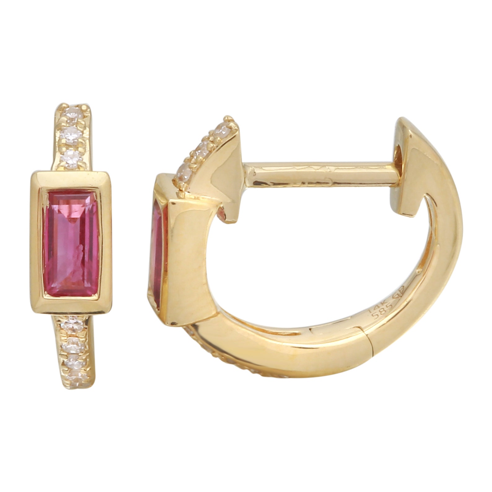 14k Yellow Gold Diamond Ruby Baguette Hoop Earrings Etsy New Zealand