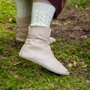 Renaissance shoes women, viking Beige leather boots, archaeological handmade, celtic renaissance clothing costume, medieval man boots