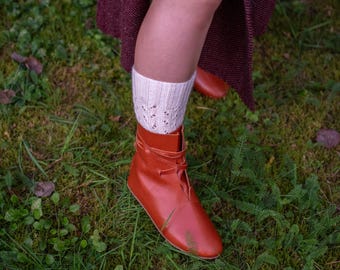 Leather Renaissance Boots: Light Brown Viking Shoes, Celtic Costume
