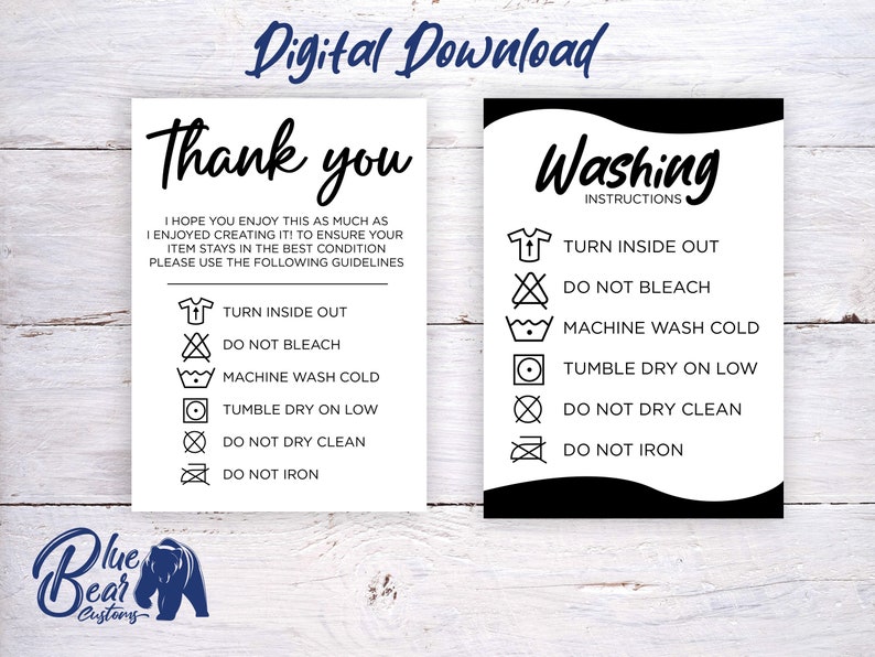 Washing Note Printable Washing Instructions, Washing Care Card, Instant Download ...