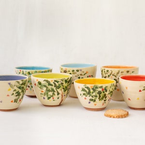 Small Ceramic Bowls Tapas Bowls Prep Bowls Ceramic Bowl Set Handmade Dinnerware Wedding Gift for Guests Inner Color Bowls Set of 7 as Photo