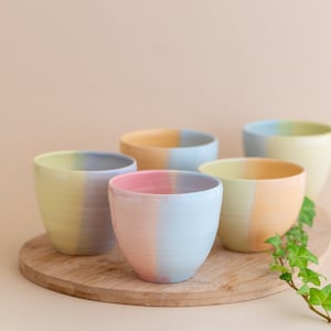 Hand Painted Ceramic Cups - Colorful Pastel Cups - Bohemian Kitchen Decor - Unique Wedding Gifts - Modern Minimalist Cups