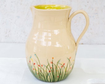 Large Round Ceramic Floral Pitcher - Flower Vase Pitcher - Wedding Gift Ideas