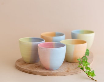 Hand Painted Ceramic Cups - Colorful Pastel Cups - Bohemian Kitchen Decor - Unique Wedding Gifts - Modern Minimalist Cups