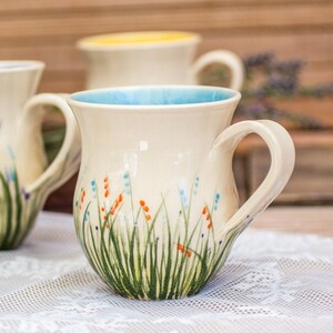 Floral Ceramic Coffee Mug with Handle - Colorful Ceramic Mug - Handmade Mug