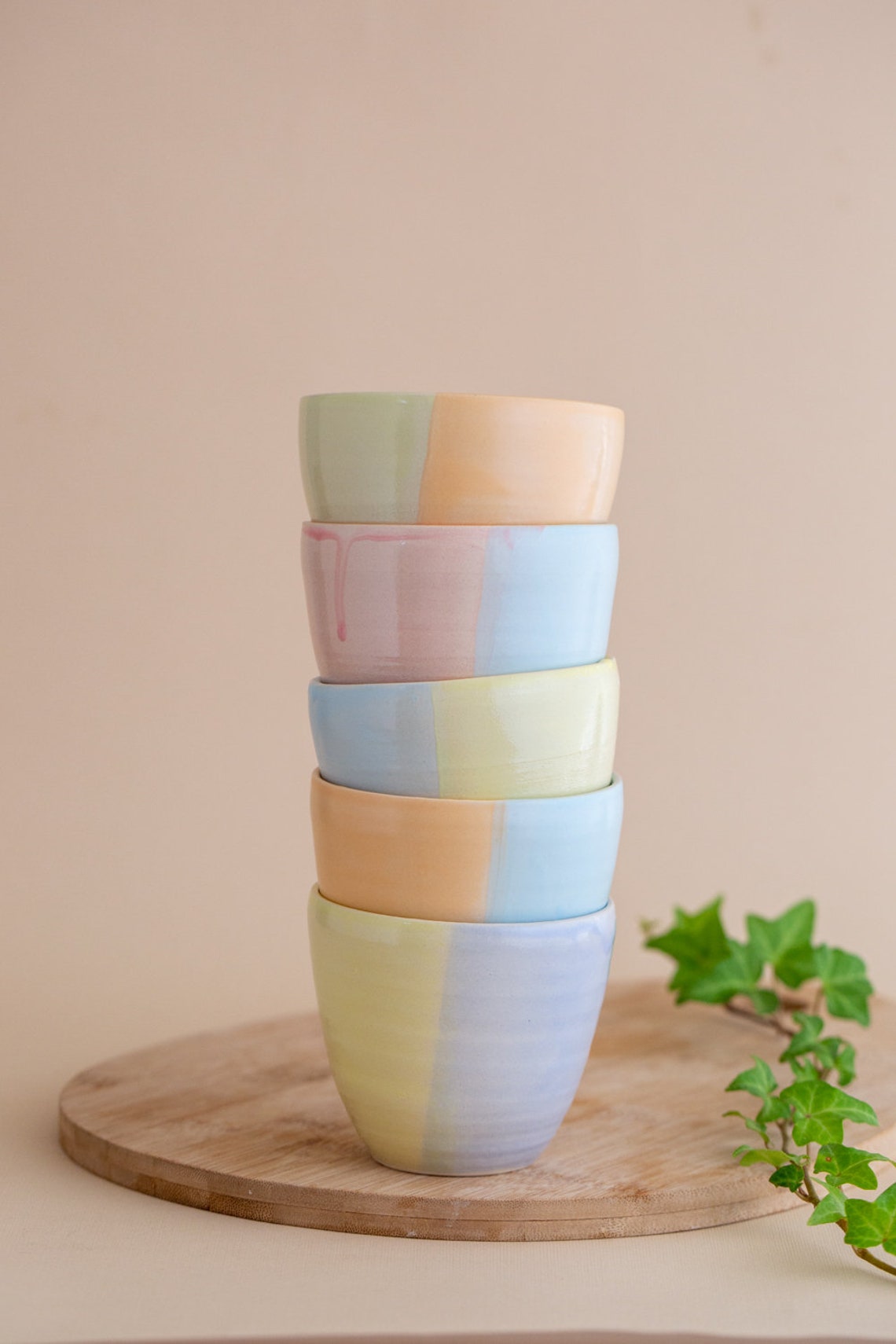 Hand Painted Ceramic Cups Colorful Pastel Cups Bohemian Etsy