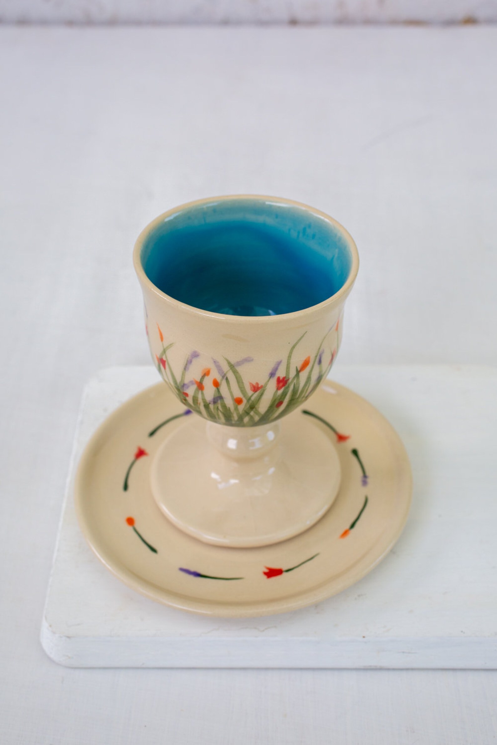 Custom Order Bea Floral Kiddush Cup with Saucer Hand Painted Etsy