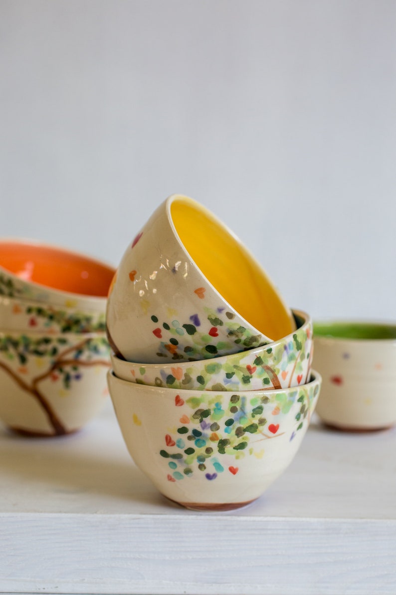 Small Ceramic Bowls Tapas Bowls Prep Bowls Ceramic Bowl Set Handmade Dinnerware Wedding Gift for Guests Inner Color Bowls Yellow