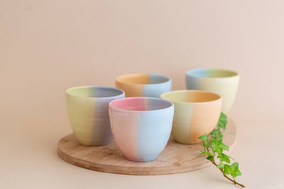 Hand Painted Ceramic Cups Colorful Pastel Cups Bohemian Kitchen Decor