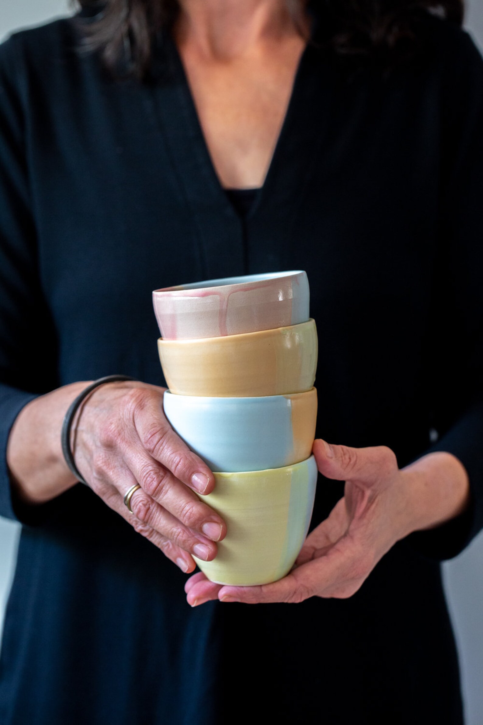 Hand Painted Ceramic Cups Colorful Pastel Cups Bohemian Etsy