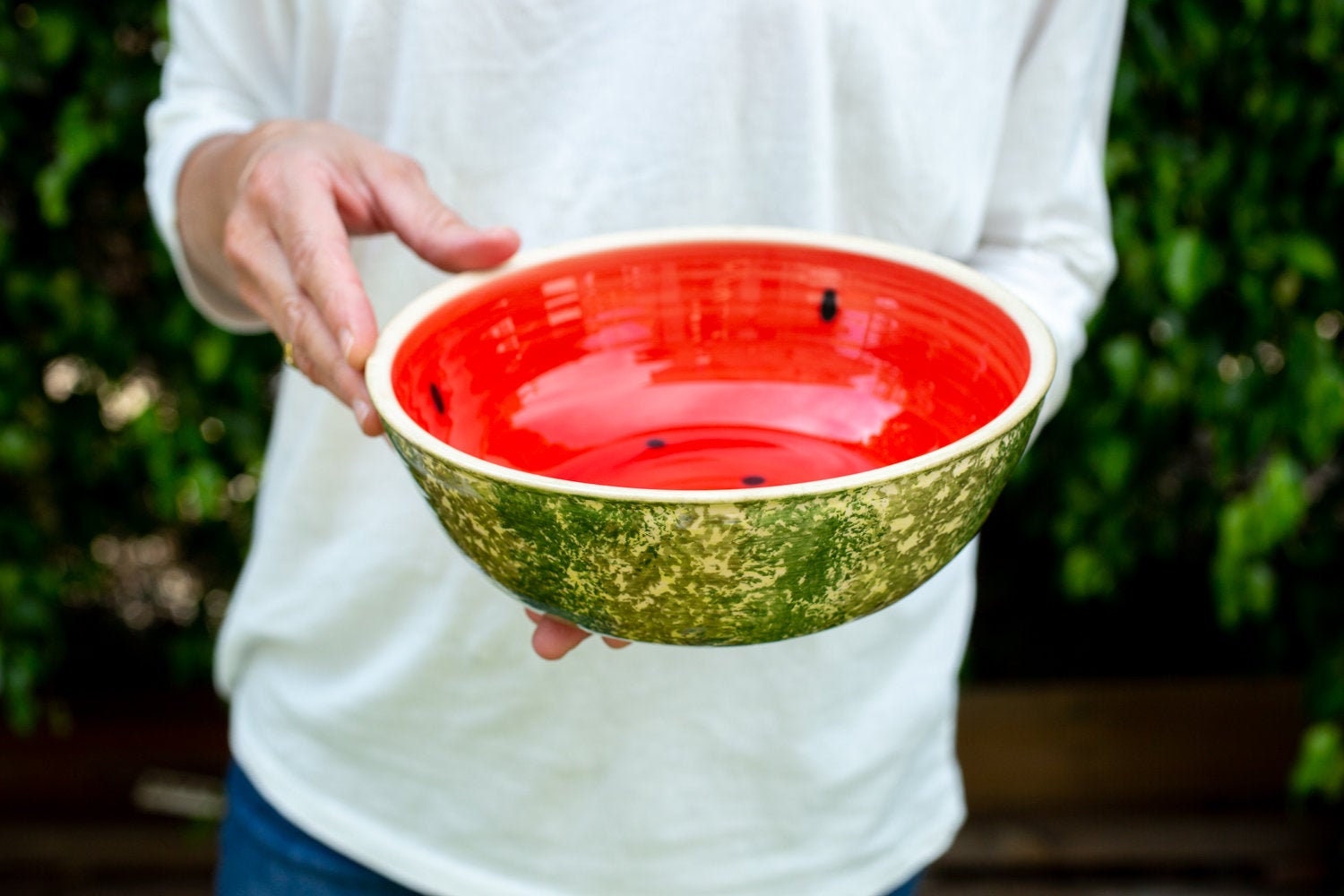 Large Fruit Bowl Ceramic Watermelon Serving Bowl Large Pottery Bowl