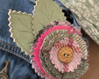 Yorkshire Tweed brooch, corsage, fabric lapel pin, bag accessory