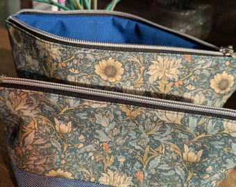 Essential pouch, Cosmetic pouch, William Morris fabric bag, makeup pouch