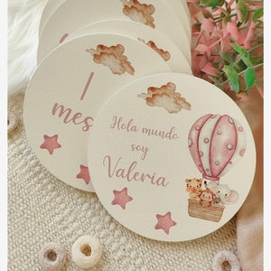 Birthday wooden discs animal collection in balloon Globo rosa